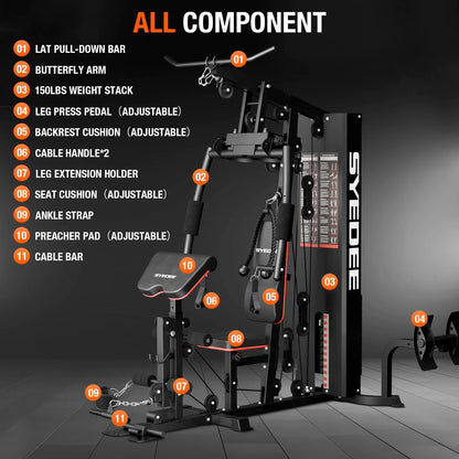 All-In-One Home Gym System with Folding Chest Press – 90+ Exercises in One Space-Saving Machine